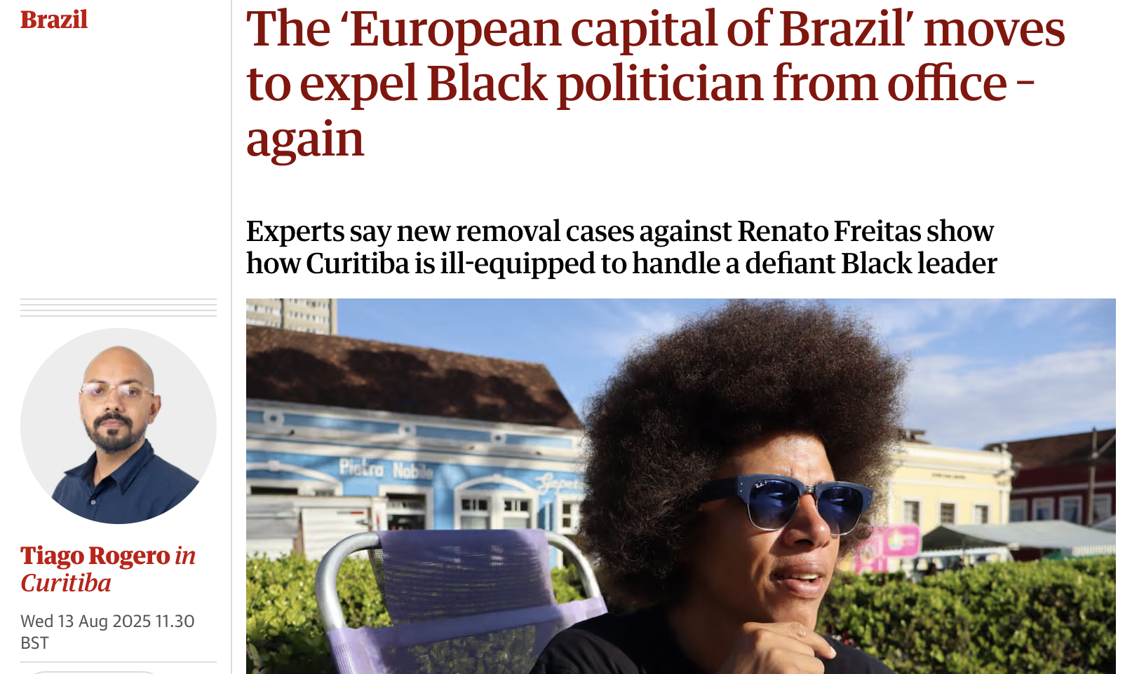 Britânico "The Guardian" publica reportagem sobre processos de cassação contra Renato Freitas