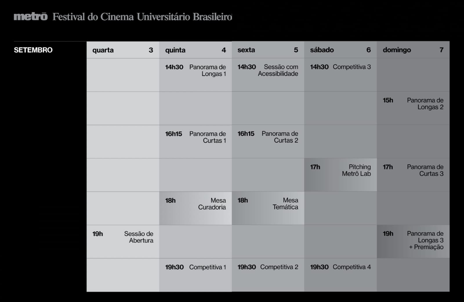 Programação Gratuita Metrô - Festival do Cinema Universitário Brasileiro 