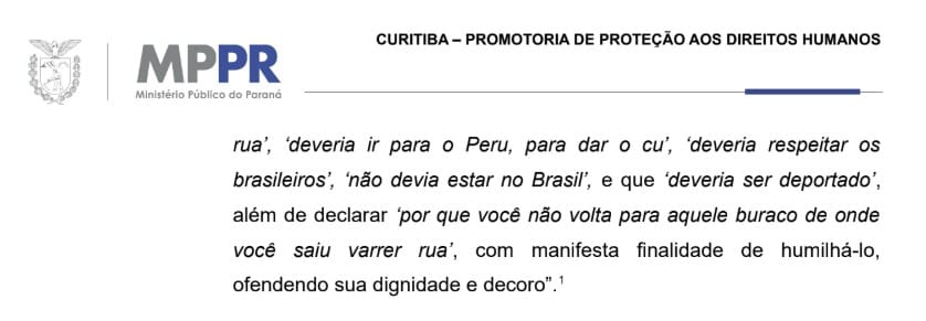 print de um documento que tem texto com xingamentos contra o trabalhador