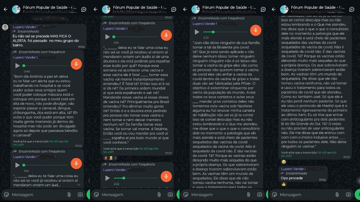 Presidente do Conselho de Saúde de Guaratuba compartilha desinformação antivacina em grupo oficial