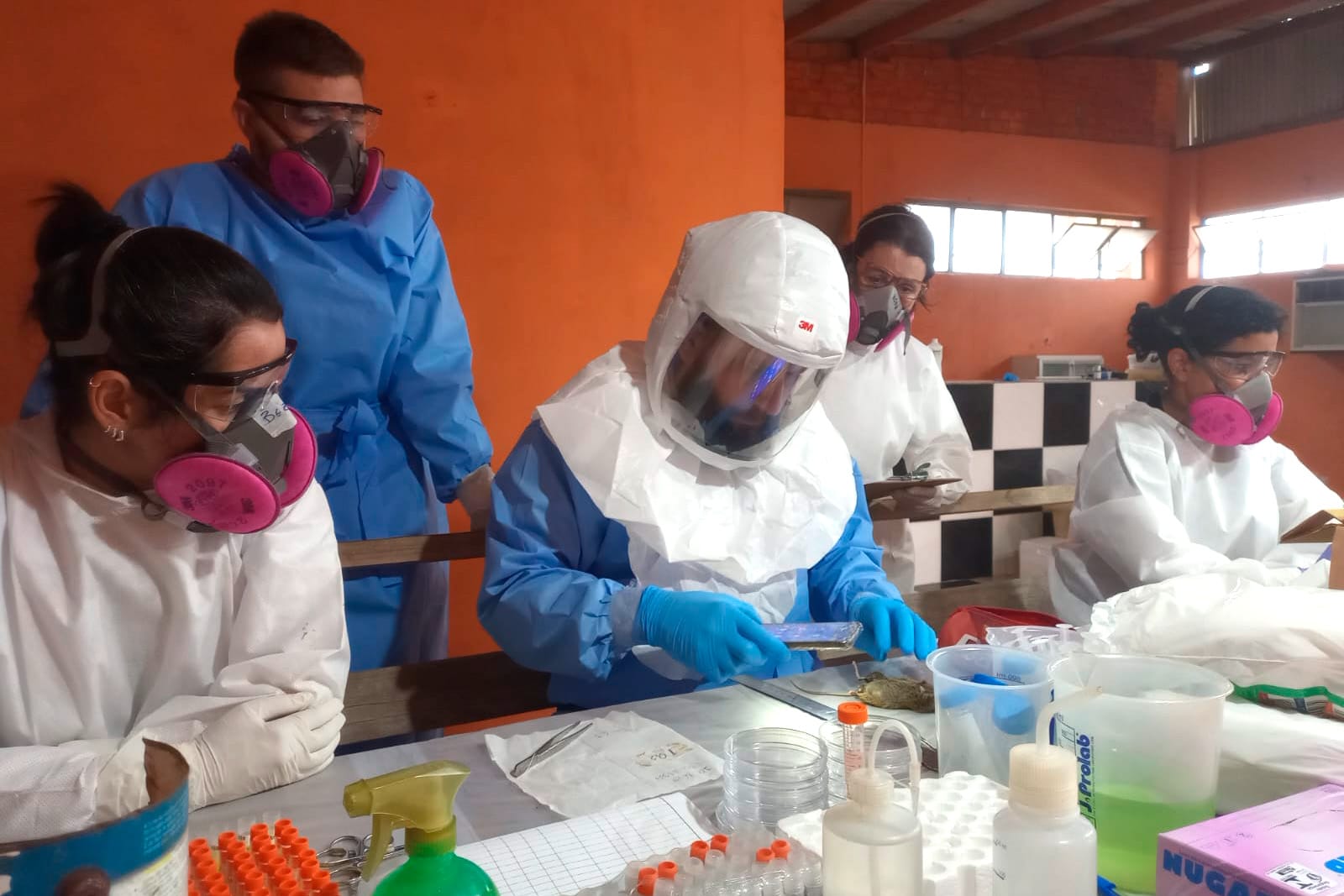 médicos vestidos com roupas de proteção