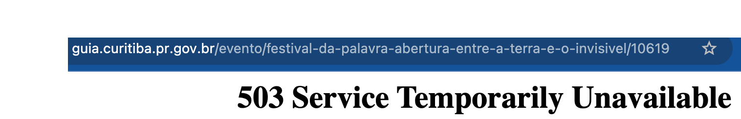 Mensagem de erro no site Guia Curitiba às 11h47 de quarta-feira (5).