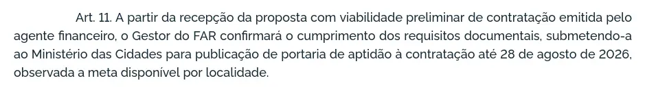 Trecho da Portaria do Ministério das Cidades que trata do prazo para aceite do projeto/Reprodução