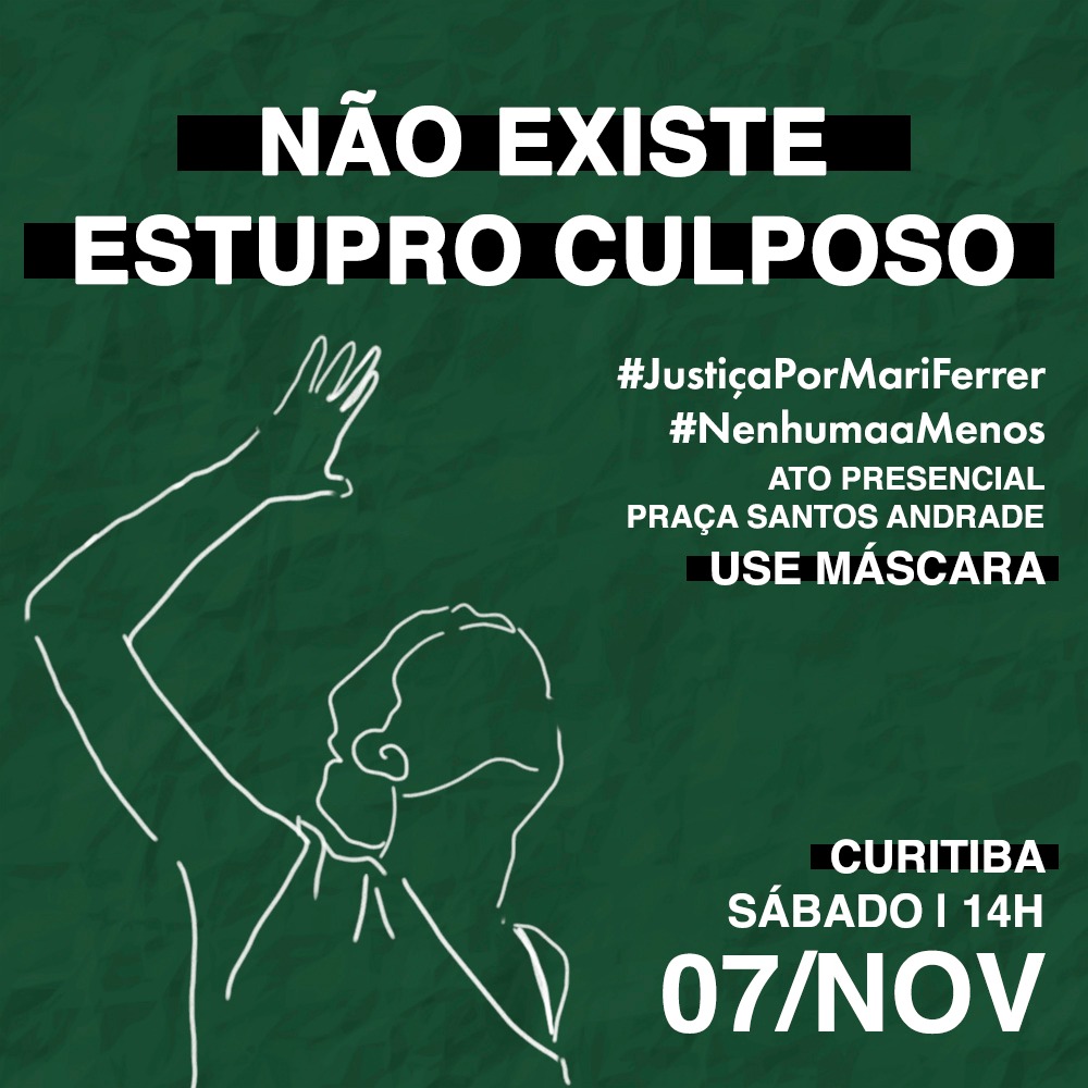 'Não existe estupro culposo': manifestação será neste sábado (7) em Curitiba