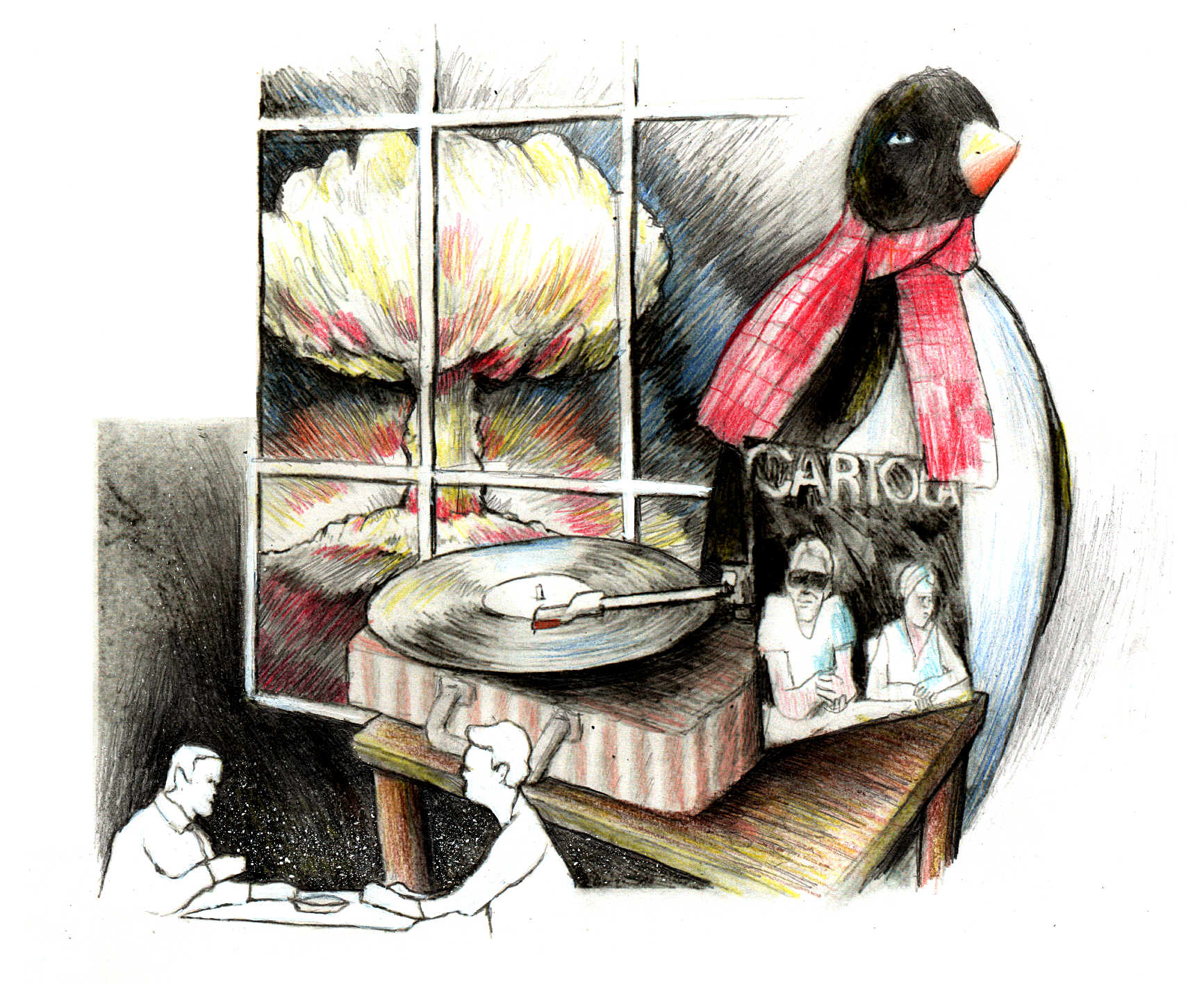 Pinguim sobre a vitrola